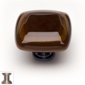 Sietto [K-102-SN] Handmade Glass Cabinet Knob - Stratum - Woodland Brown & Umber Brown - Satin Nickel Base - 1 1/4" Sq.