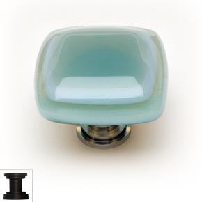Sietto [K-103-ORB] Handmade Glass Cabinet Knob - Stratum - Spruce Green - Oil Rubbed Bronze Base - 1 1/4" Sq.