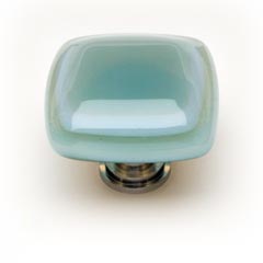 Sietto [K-103-PC] Handmade Glass Cabinet Knob - Stratum - Spruce Green - Polished Chrome Base - 1 1/4&quot; Sq.