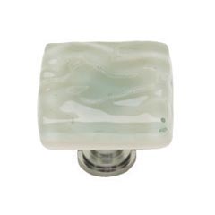 Sietto [K-201-SN] Handmade Glass Cabinet Knob - Glacier - Spruce Green - Satin Nickel Base - 1 1/4" Sq.