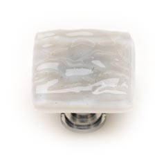 Sietto [K-204-PC] Handmade Glass Cabinet Knob - Glacier - Blue-Grey - Polished Chrome Base - 1 1/4&quot; Sq.