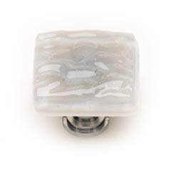 Sietto [K-204-SN] Handmade Glass Cabinet Knob - Glacier - Blue-Grey - Satin Nickel Base - 1 1/4" Sq.