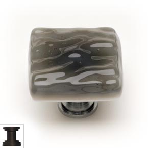 Sietto [K-206-ORB] Handmade Glass Cabinet Knob - Glacier - Silver Grey - Oil Rubbed Bronze Base - 1 1/4" Sq.