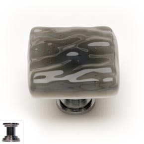 Sietto [K-206-PC] Handmade Glass Cabinet Knob - Glacier - Silver Grey - Polished Chrome Base - 1 1/4" Sq.