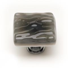 Sietto [K-206-PC] Handmade Glass Cabinet Knob - Glacier - Silver Grey - Polished Chrome Base - 1 1/4" Sq.