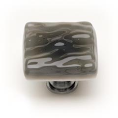 Sietto [K-206-SN] Handmade Glass Cabinet Knob - Glacier - Silver Grey - Satin Nickel Base - 1 1/4&quot; Sq.