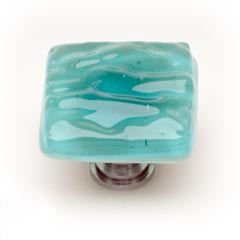 Sietto [K-207-PC] Handmade Glass Cabinet Knob - Glacier - Aqua - Polished Chrome Base - 1 1/4&quot; Sq.