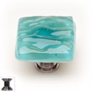 Sietto [K-207-PC] Handmade Glass Cabinet Knob - Glacier - Aqua - Polished Chrome Base - 1 1/4" Sq.
