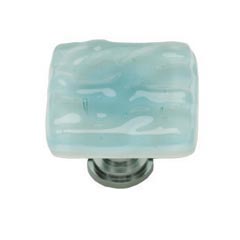 Sietto [K-208-PC] Handmade Glass Cabinet Knob - Glacier - Light Aqua - Polished Chrome Base - 1 1/4" Sq.