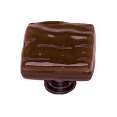 Sietto [K-209-PC] Handmade Glass Cabinet Knob - Glacier - Woodland Brown - Polished Chrome Base - 1 1/4&quot; Sq.