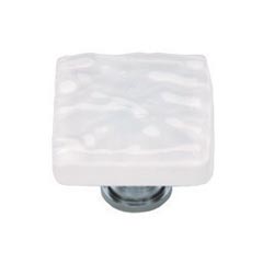 Sietto [K-212-PC] Handmade Glass Cabinet Knob - Glacier - White - Polished Chrome Base - 1 1/4&quot; Sq.