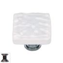 Sietto [K-212-PC] Handmade Glass Cabinet Knob - Glacier - White - Polished Chrome Base - 1 1/4" Sq.