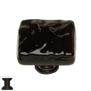 Sietto [K-213-ORB] Handmade Glass Cabinet Knob - Glacier - Black - Oil Rubbed Bronze Base - 1 1/4" Sq.
