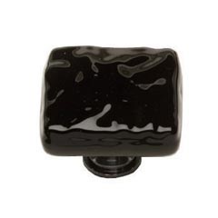 Sietto [K-213-PC] Handmade Glass Cabinet Knob - Glacier - Black - Polished Chrome Base - 1 1/4" Sq.