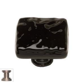 Sietto [K-213-SN] Handmade Glass Cabinet Knob - Glacier - Black - Satin Nickel Base - 1 1/4" Sq.