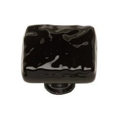 Sietto [K-213-SN] Handmade Glass Cabinet Knob - Glacier - Black - Satin Nickel Base - 1 1/4&quot; Sq.