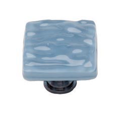 Sietto [K-215-SN] Handmade Glass Cabinet Knob - Glacier - Powder Blue - Satin Nickel Base - 1 1/4" Sq.