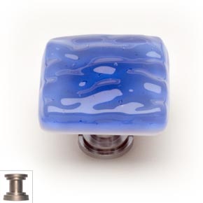 Sietto [K-219-SN] Handmade Glass Cabinet Knob - Glacier - Sky Blue - Satin Nickel Base - 1 1/4" Sq.