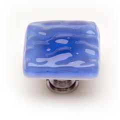 Sietto [K-219-SN] Handmade Glass Cabinet Knob - Glacier - Sky Blue - Satin Nickel Base - 1 1/4" Sq.