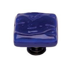 Sietto [K-221-PC] Handmade Glass Cabinet Knob - Glacier - Deep Cobalt Blue - Polished Chrome Base - 1 1/4&quot; Sq.