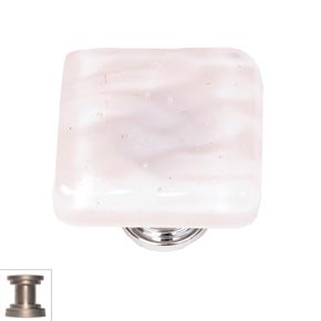 Sietto [K-228-SN] Handmade Glass Cabinet Knob - Skinny Glacier - Rose - Satin Nickel Base - 1 1/4" Sq.