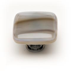 Sietto [K-305-ORB] Handmade Glass Cabinet Knob - Cirrus - White w/ Brown - Oil Rubbed Bronze Base - 1 1/4" Sq.