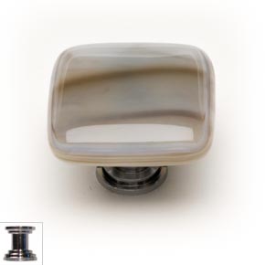 Sietto [K-305-PC] Handmade Glass Cabinet Knob - Cirrus - White w/ Brown - Polished Chrome Base - 1 1/4" Sq.