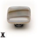 Sietto [K-305-PC] Handmade Glass Cabinet Knob - Cirrus - White w/ Brown - Polished Chrome Base - 1 1/4" Sq.