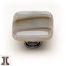 Sietto [K-305-SN] Handmade Glass Cabinet Knob - Cirrus - White w/ Brown - Satin Nickel Base - 1 1/4" Sq.