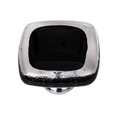 Sietto [K-700-PC] Handmade Glass Cabinet Knob - Reflective - Black - Polished Chrome Base - 1 1/4&quot; Sq.