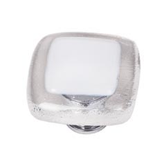 Sietto [K-701-ORB] Handmade Glass Cabinet Knob - Reflective - White - Oil Rubbed Bronze Base - 1 1/4&quot; Sq.