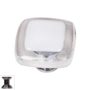 Sietto [K-701-PC] Handmade Glass Cabinet Knob - Reflective - White - Polished Chrome Base - 1 1/4" Sq.