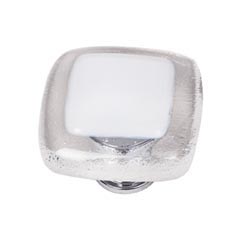 Sietto [K-701-PC] Handmade Glass Cabinet Knob - Reflective - White - Polished Chrome Base - 1 1/4" Sq.