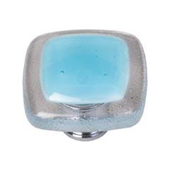 Sietto [K-702-ORB] Handmade Glass Cabinet Knob - Reflective - Light Aqua - Oil Rubbed Bronze Base - 1 1/4&quot; Sq.
