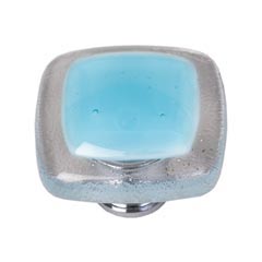 Sietto [K-702-PC] Handmade Glass Cabinet Knob - Reflective - Light Aqua - Polished Chrome Base - 1 1/4&quot; Sq.