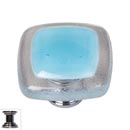 Sietto [K-702-PC] Handmade Glass Cabinet Knob - Reflective - Light Aqua - Polished Chrome Base - 1 1/4" Sq.