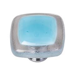 Sietto [K-702-SN] Handmade Glass Cabinet Knob - Reflective - Light Aqua - Satin Nickel Base - 1 1/4" Sq.