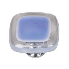 Sietto [K-704-PC] Handmade Glass Cabinet Knob - Reflective - Sky Blue - Polished Chrome Base - 1 1/4&quot; Sq.