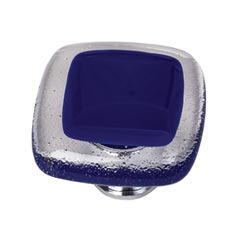 Sietto [K-707-ORB] Handmade Glass Cabinet Knob - Reflective - Deep Cobalt - Oil Rubbed Bronze Base - 1 1/4&quot; Sq.