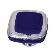Sietto [K-707-PC] Handmade Glass Cabinet Knob - Reflective - Deep Cobalt - Polished Chrome Base - 1 1/4&quot; Sq.