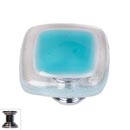 Sietto [K-708-PC] Handmade Glass Cabinet Knob - Reflective - Aqua - Polished Chrome Base - 1 1/4" Sq.