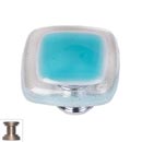 Sietto [K-708-SN] Handmade Glass Cabinet Knob - Reflective - Aqua - Satin Nickel Base - 1 1/4" Sq.