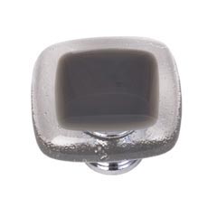 Sietto [K-709-PC] Handmade Glass Cabinet Knob - Reflective - Slate Grey - Polished Chrome Base - 1 1/4&quot; Sq.