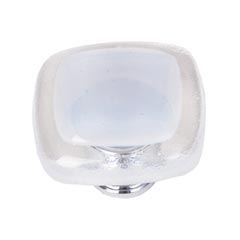 Sietto [K-710-PC] Handmade Glass Cabinet Knob - Reflective - Blue-Grey - Polished Chrome Base - 1 1/4&quot; Sq.