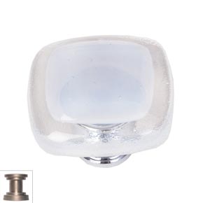 Sietto [K-710-SN] Handmade Glass Cabinet Knob - Reflective - Blue-Grey - Satin Nickel Base - 1 1/4" Sq.