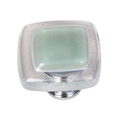 Sietto [K-712-PC] Handmade Glass Cabinet Knob - Reflective - Spruce Green - Polished Chrome Base - 1 1/4&quot; Sq.