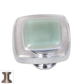 Sietto [K-712-SN] Handmade Glass Cabinet Knob - Reflective - Spruce Green - Satin Nickel Base - 1 1/4" Sq.