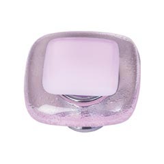 Sietto [K-717-PC] Handmade Glass Cabinet Knob - Reflective - Pink - Polished Chrome Base - 1 1/4&quot; Sq.