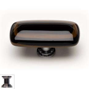 Sietto [LK-101-PC] Handmade Glass Cabinet Knob - Stratum - Long - Woodland Brown & Black - Polished Chrome Base - 2" L x 1" W