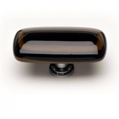 Sietto [LK-101-PC] Handmade Glass Cabinet Knob - Stratum - Long - Woodland Brown &amp; Black - Polished Chrome Base - 2" L x 1" W